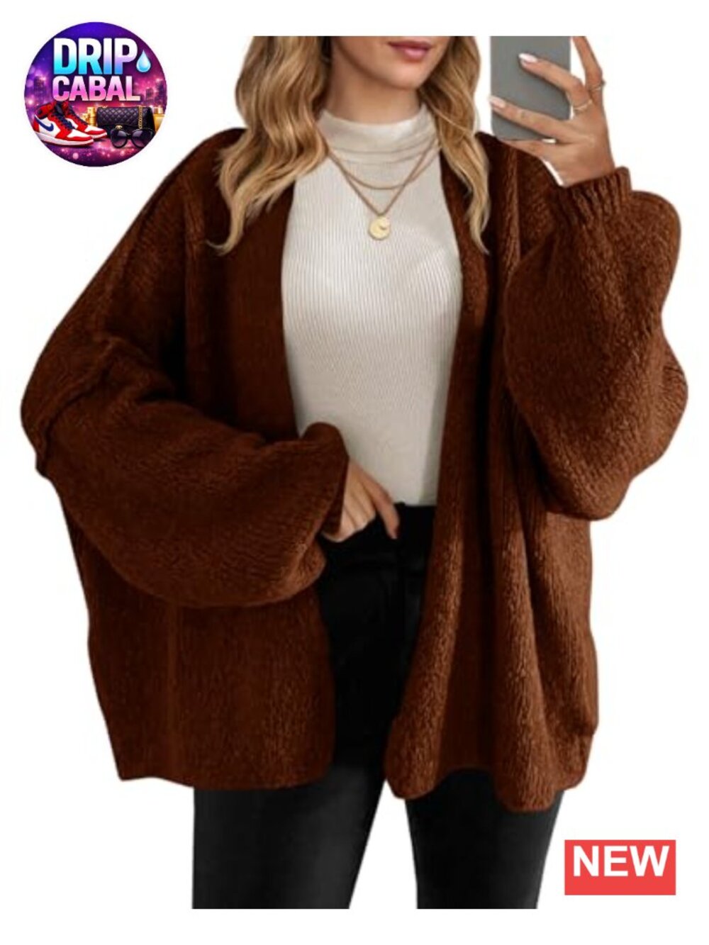 Oversized Open Front Cardigan Sweater Chunky Knit Long Lantern Sleeve